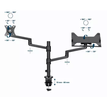 Support de bureau réglable Gembird MA-DA-04 avec bras de moniteur et plateau pour ordinateur portable, 17–32 inch