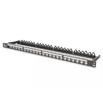 Patch panel modulaire DIGITUS, blindé 24 ports, zone d'étiquetage, 0,5HE, montage en rack, couleur noir RAL 9005
