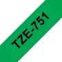 Ruban d'étiquetage laminé Brother TZe-751 24 mm — noir sur vert, 8 m, cartouche grise