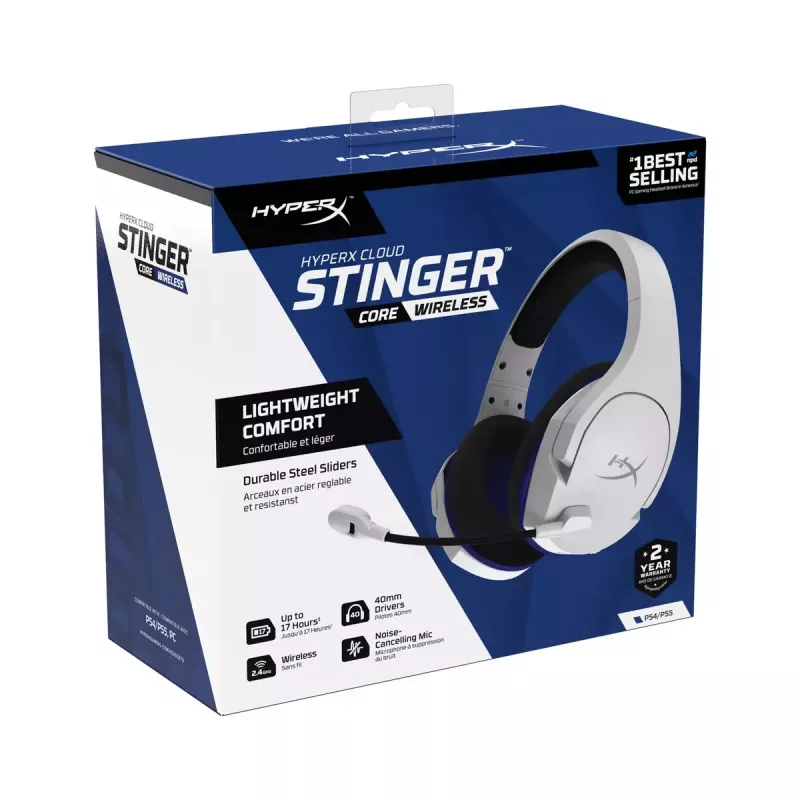 HyperX Cloud Stinger Core - Casque gaming sans fil (blanc-bleu) - PS5-PS4