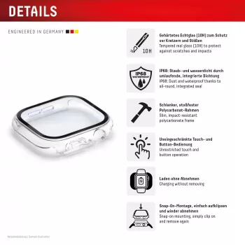 Coque intégrale Displex 02128 pour Apple Watch Series 9/8/7 (41 mm), transparente