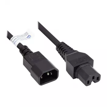 Câble de raccordement appareil IEC Hot-Condition C14 (droit) vers C15 (droit), noir, 0,75 mm², 1 m, Good Connections® (P1450-S010)