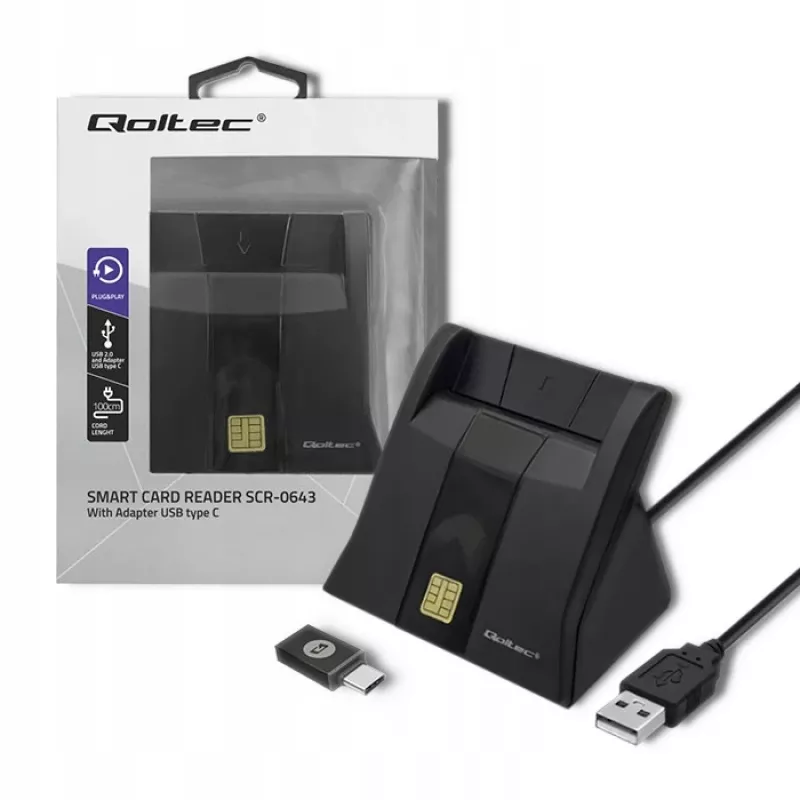 Lecteur de cartes à puce Qoltec 50643, USB 2.0