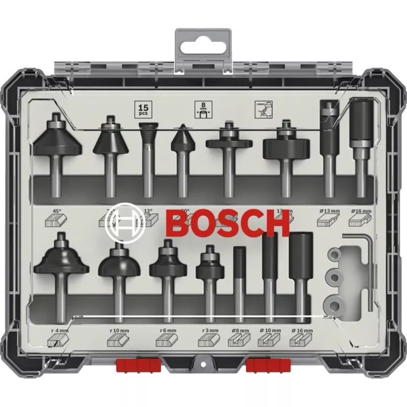 Bosch 2 607 017 472 Router Bit Set, 15 Pieces, 8 mm Shank