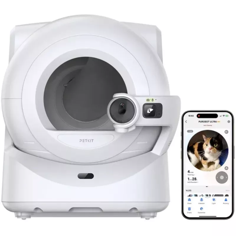 Litière pour chat autonettoyante Petkit Purobot Ultra avec caméra IA, blanc
