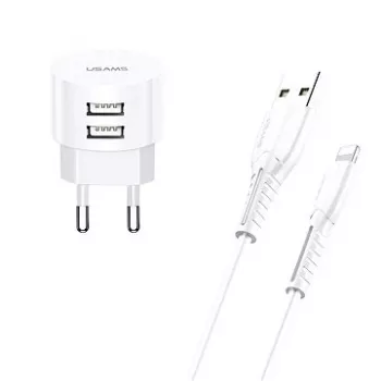 Chargeur usams T20 2x USB 2.1A avec câble Lightning — chargeur mural USB portable