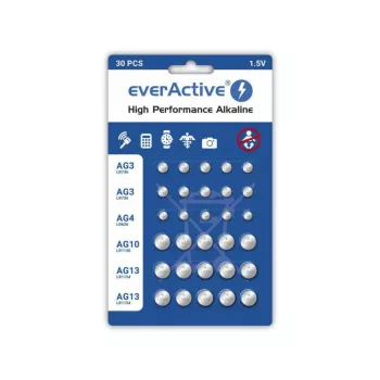 Piles alcalines everActive AGMIX30BL 1,5 V — lot de 30, piles bouton