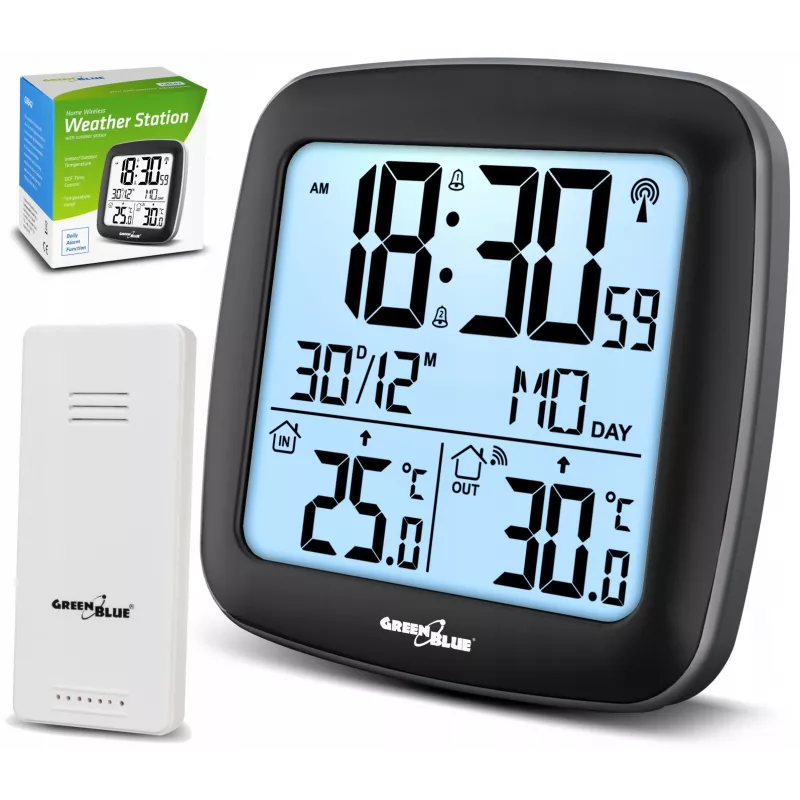 Station météo sans fil GreenBlue GB542 DCF, noire