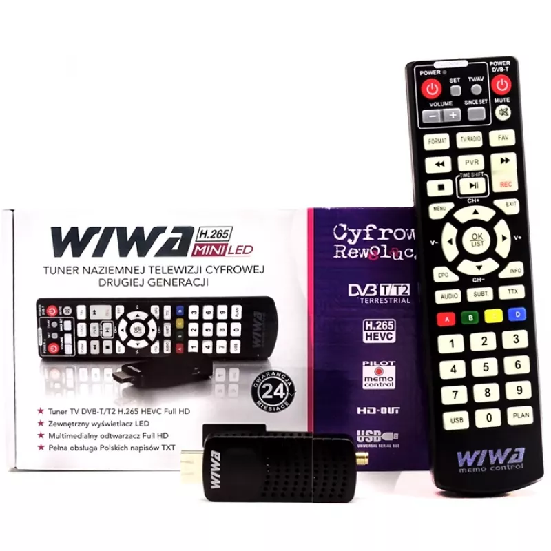 Tuner TV WIWA H.265 MINI LED DVB-T/T2, H.265/HEVC, Full HD, HDMI, noir