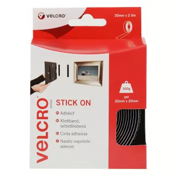VELCRO VEL-EC60215 bande auto-agrippante adhésive, 20 mm x 2,5 m, noir
