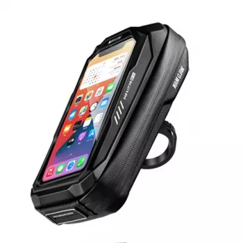Sacoche de guidon WILDMAN X3 avec support téléphone, noire, coque rigide, résistante à l'eau, jusqu'à 6,7 pouces