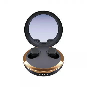 Écouteurs intra-auriculaires sans fil Happy Plugs Adore avec boîtier de charge à miroir (Noir)