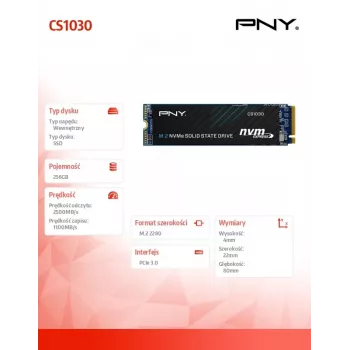 SSD interne PNY CS1030 256 Go M.2 2280 PCIe NVMe Gen3 x4 (bulk)