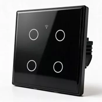 Interrupteur tactile connecté Qoltec 4 voies Wi-Fi minuterie Tuya | Verre trempé | Blanc