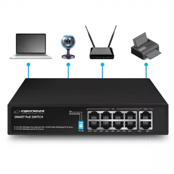 Switch PoE+ 10 ports Esperanza 10/100/1000 120W MATRIX ENS108