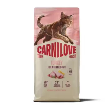 Alimentation sèche pour chats CARNILOVE TRUE FRESH à la dinde pour chats adultes stérilisés toutes races 2 kg