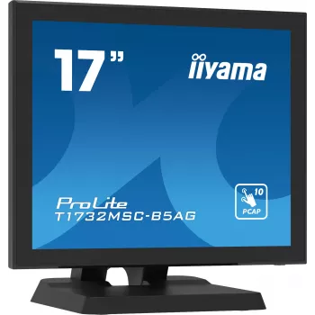 Écran LED tactile Iiyama ProLite T1732MSC-B5AG 17 inch - 5:4 SXGA, capacitif projeté, multi-touch 10 points, HDMI/DisplayPort/VGA, USB, haut-parleurs, noir