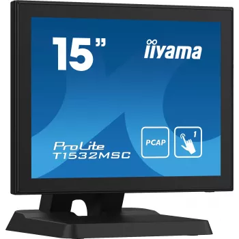 Iiyama ProLite T1532MSC-B5X Moniteur LED tactile capacitif projeté 15 inch - 1024x768 XGA, 10 points, HDMI, DVI, VGA, USB, façade IP54, 7H, haut-parleurs