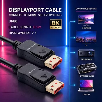 QOLTEC DisplayPort Cable M/M v2.1 54G 0.5m