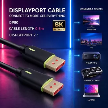 Câble DisplayPort QOLTEC M/M v2.1 80G 0,5 m