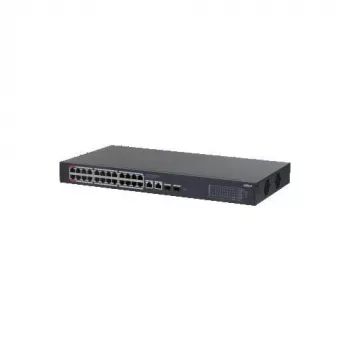 Switch PoE administrable Gigabit 24 ports Dahua CS4228-24GT-375, 2x RJ45 Gigabit + 2x uplinks SFP, budget PoE 375 W, couche 2