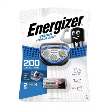 Lampe frontale LED Energizer 326243, 200 lumens, résistante aux éclaboussures IPX4, 3 piles AAA incluses, noire