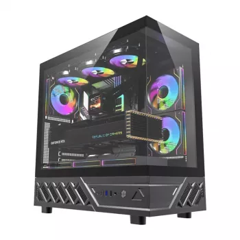 DarkFlash DS950 Boîtier PC ATX, vue panoramique 270°, USB-C 3.2 Gen 2, 6 ventilateurs, noir