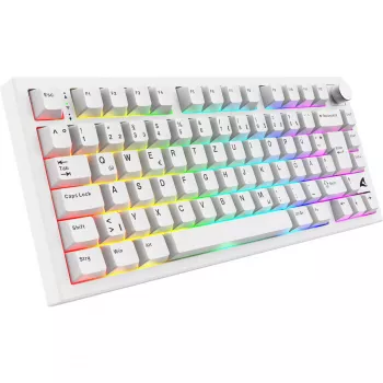 Sharkoon SGK55W SKILLER Clavier gaming sans fil, 75% Layout, PBT Keycaps, blanc