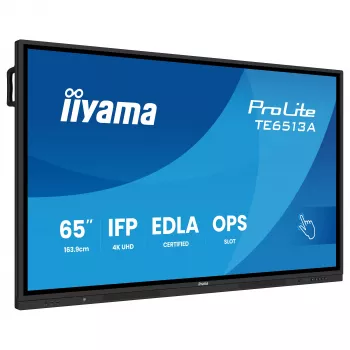 IIYAMA ProLite TE6513A-B3AG écran tactile interactif 65 inch 4K UHD IPS LED avec IR Touch, 20 points, Android, 400 cd/m², 8ms, HDMI, DisplayPort, USB-C, VGA, LAN, Wi-Fi, Bluetooth, VESA 600x400, noir