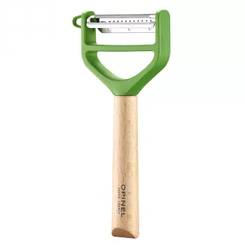 Économe en Y OPINEL T-Duo en acier inoxydable, vert, bois de hêtre