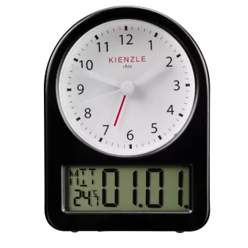 KIENZLE Réveil rétro (14985) - Boîtier en métal noir, cadran blanc, aiguilles lumineuses
