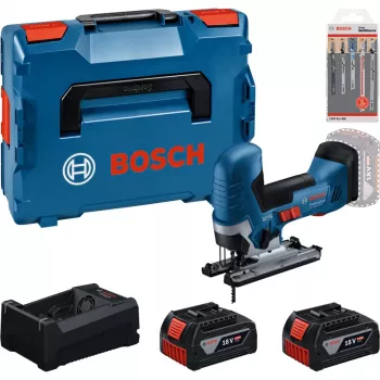 Ensemble scie sauteuse sans fil BOSCH PowerTools avec 2 batteries 5,0 Ah, chargeur rapide et jeu de lames de scie sauteuse dans L-BOXX (en boîte)