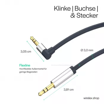 Câble jack 3,5 mm ShiverPeaks Audio, coudé/droit 0,7 m - noir