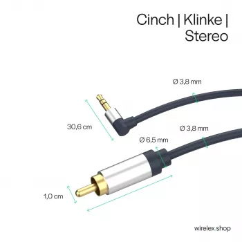 Câble audio ShiverPeaks Flexline jack stéréo 3,5 mm vers 2x RCA, connecteur coudé, 0,75 m, noir