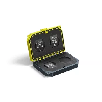 Angelbird MEDIA TANK CFexpress Type A - Étui à cartes mémoire pour 4 cartes, aluminium anodisé, noir/jaune, résistant aux chocs, à la poussière et aux éclaboussures