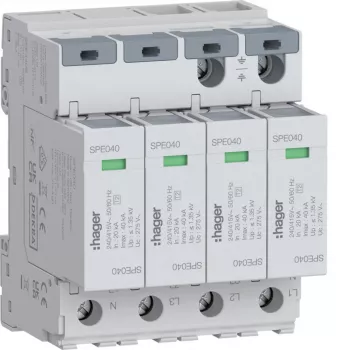 Hager parafoudre 4P SPE440S type 2 TNS Uc 275V In 20kA Imax 40kA