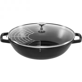 STAUB Wok 30 cm avec couvercle noir, fonte