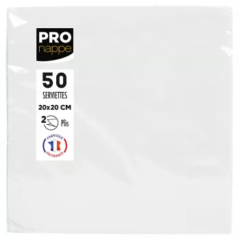 Serviettes en papier PROnappe blanches 2 plis 20 x 20 cm 50 pièces