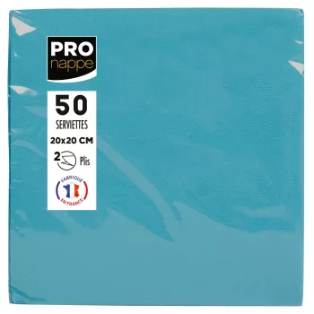 Serviettes en papier PROnappe turquoise 2 plis 20,0 x 20,0 cm lot de 50