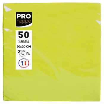 Serviettes en papier PROnappe vert kiwi 2 plis 20,0 x 20,0 cm 50 pièces
