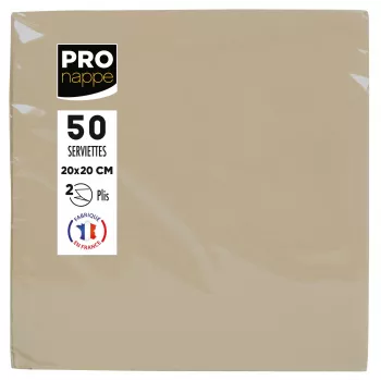 Serviettes en papier PROnappe beige-brun 2 plis 20 x 20 cm lot de 50