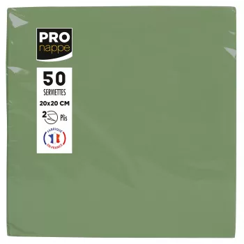 Serviettes en papier PROnappe vert olive 2 plis 20 x 20 cm lot de 50