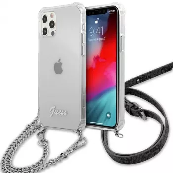 Guess GUHCP12LKC4GSSI iPhone 12 Pro Max 6.7 inch Transparent Hardcase with Silver Chain - 4G Collection