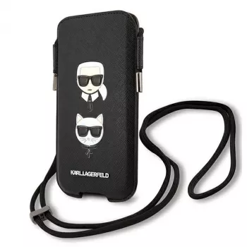 Karl Lagerfeld Ikonik Karl & Choupette Head Saffiano Hard Case for Apple iPhone 12 Pro Max 6.7 inch Black