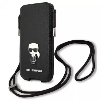 Karl Lagerfeld Saffiano Ikonik Hard Case for Apple iPhone 12 Pro Max, Black
