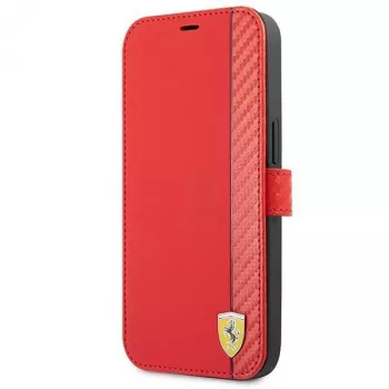 Ferrari FESAXFLBKP13SRE Étui à rabat On Track Carbon Stripe pour iPhone 13 mini, rouge