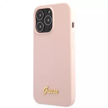 Guess Silicone Script Gold Logo Hard Case for Apple iPhone 13 Pro Max 6.7 inch - Light Pink