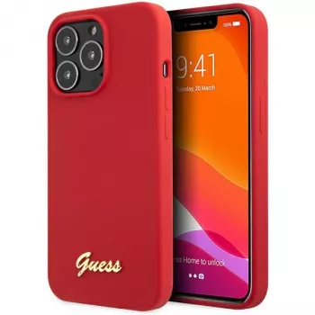 Guess GUHCP13XLSLMGRE iPhone 13 Pro Max 6.7 Burgundy Silicone Hard Case with Vintage Gold Logo