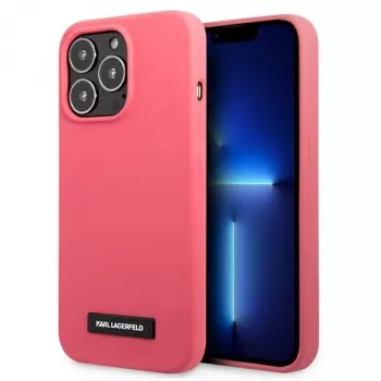 Karl Lagerfeld Coque rigide pour iPhone 13 Pro Max 6,7 pouces fuchsia Silicone Plaque