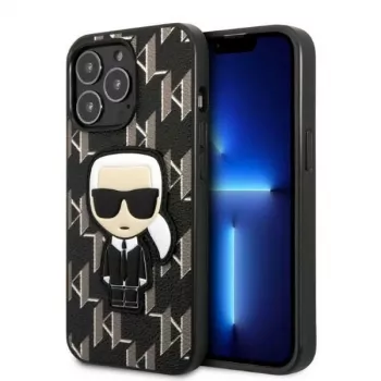 Karl Lagerfeld KLHCP13LPMNIKBK Coque rigide pour iPhone 13 Pro / 13 6,1 pouces noire Monogram Ikonik Patch